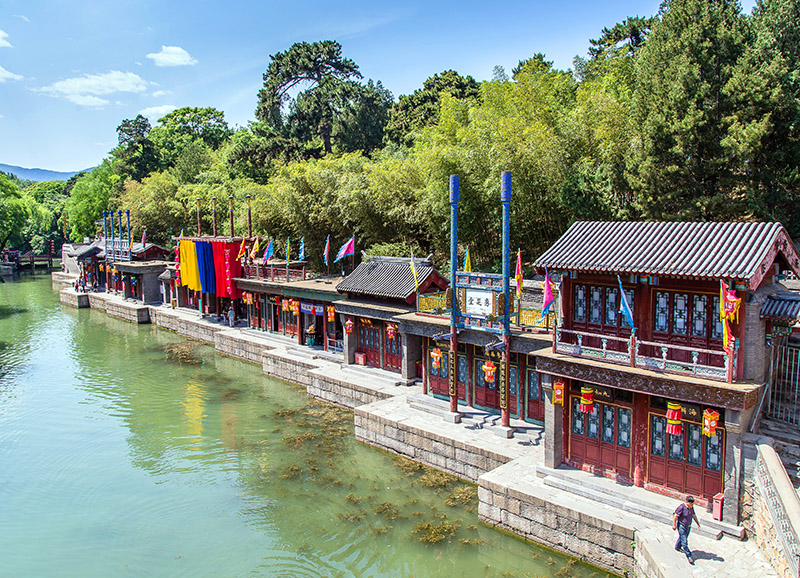 Recreación de una calle del pueblo de Suzhou, Palacio de Verano. Pekin